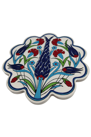 Çini Desenli Çiçekler Seramik Nihale 18 Cm Koruyucu Kaydırmaz Altlik Model 7