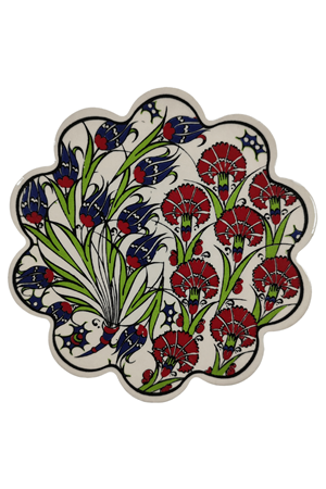 Çini Desenli Çiçekler Seramik Nihale 18 Cm Koruyucu Kaydırmaz Altlik Model 8
