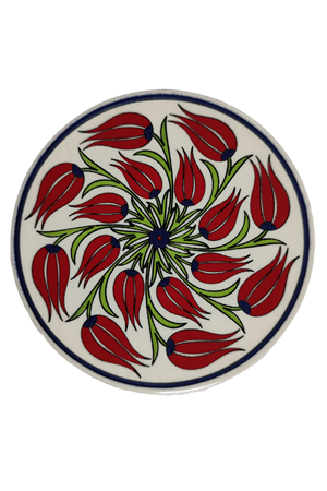Çini Desenli Çiçekler Seramik Yuvarlak Nihale 16 Cm Koruyucu Kaydırmaz Altlik Model 1