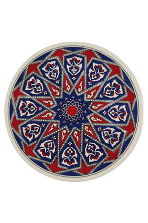 Çini Desenli Çiçekler Seramik Yuvarlak Nihale 16 Cm Koruyucu Kaydırmaz Altlik Model 2