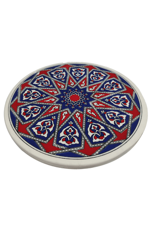 Çini Desenli Çiçekler Seramik Yuvarlak Nihale 16 Cm Koruyucu Kaydırmaz Altlik Model 2