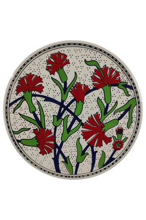 Çini Desenli Çiçekler Seramik Yuvarlak Nihale 16 Cm Koruyucu Kaydırmaz Altlik Model 3