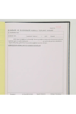 Dilman İş Güvenliği Kurulu Karar Defteri Numaralı 50 Yaprak | 22.5 X 28 Cm
