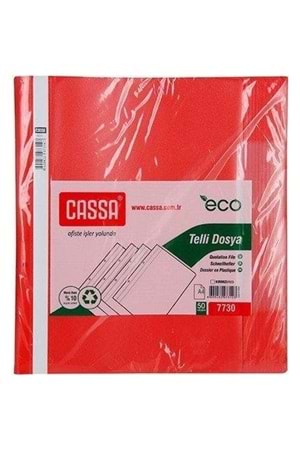 Cassa 7730 | Telli Dosya Plastik Eco A4 Kırmızı 50'li Paket