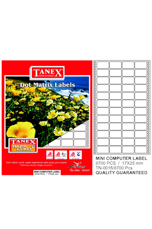 Tanex Sürekli Form Etiket 8700 Lü 17x25 Tn 0016