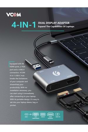Vcom Type-c Docking 4in1 Vga+hdmı+usb+pd Docking Cu451