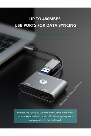 Vcom Type-c Docking 4in1 Vga+hdmı+usb+pd Docking Cu451