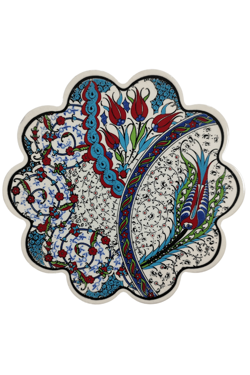 Çini Desenli Çiçekler Seramik Nihale 18 Cm Koruyucu Kaydırmaz Altlik Model 6