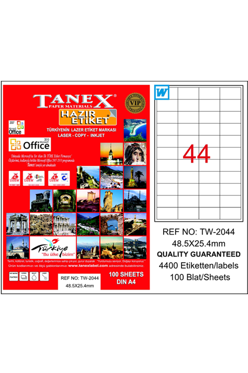 Tanex Laser Etiket 100 Yp 48x25 Mm Laser-copy-ınkjet Tw-2044