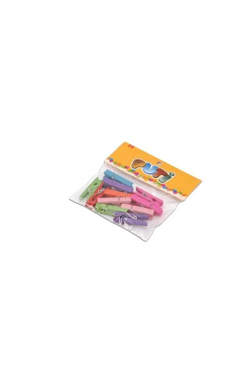 Puti Ahşap Büyük Mandal Renkli 12 Li 8801