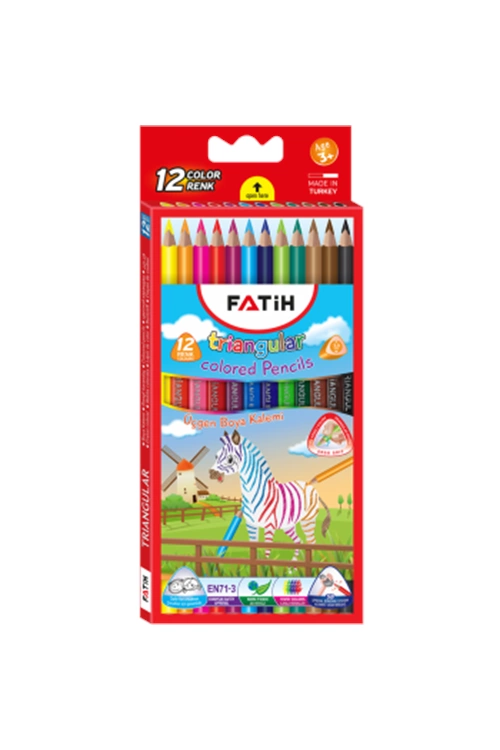 Fatih 12 Renk Üçgen Jumbo Tam Boy Kuruboya Kalemi | 33490