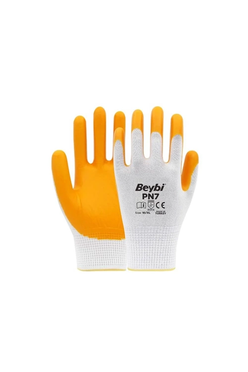 Beybi Nitril Poly Pn7 10 Beden Beyaz Sarı Eldiven