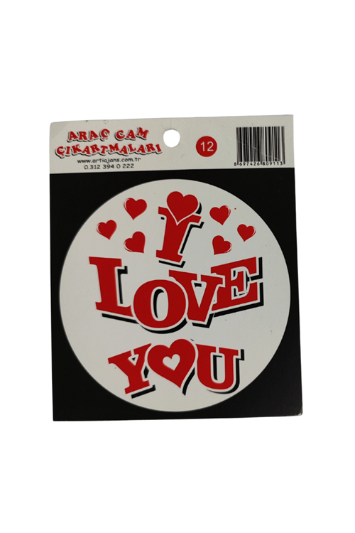 Araç Cam Çıkartma 12 (yuvarlak I Love You)