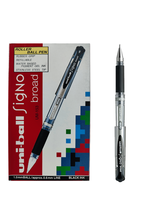 Uni-ball Siyah Roller Kalem Signo Broad Jel Bilye Uç İmza Kalemi 1.0 Mm 12'li Kutu | Um-153