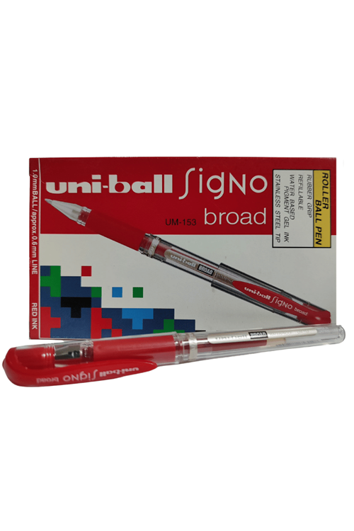 Uni-ball Kırmızı Roller Kalem Signo Broad Jel Bilye Uç İmza Kalemi 1.0 Mm 12'li Paket | Um-153