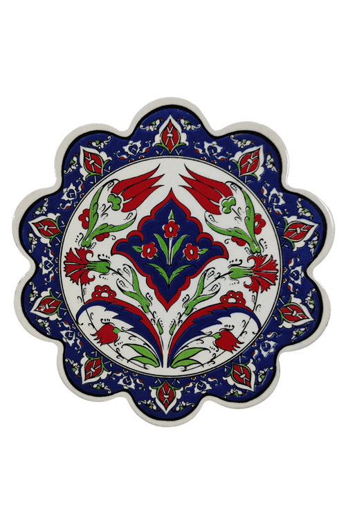 Çini Desenli Çiçekler Seramik Nihale 18 Cm Koruyucu Kaydırmaz Altlik Model 2