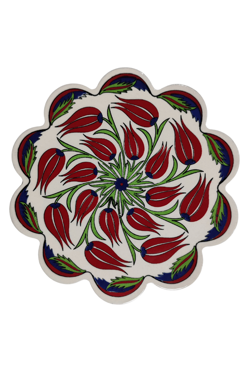 Çini Desenli Çiçekler Seramik Nihale 18 Cm Koruyucu Kaydırmaz Altlik Model 4