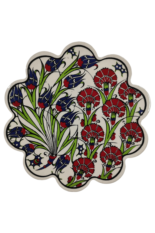 Çini Desenli Çiçekler Seramik Nihale 18 Cm Koruyucu Kaydırmaz Altlik Model 8