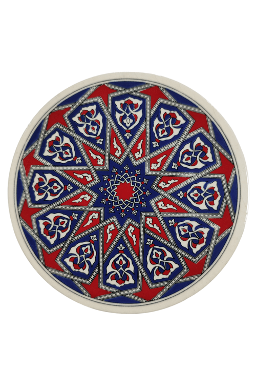 Çini Desenli Çiçekler Seramik Yuvarlak Nihale 16 Cm Koruyucu Kaydırmaz Altlik Model 2