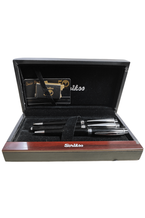Scrikss Honour 38 Üçlü Takım Siyah Krom Kalem Seti | Tükenmez & Dolma & Versatil Kalem